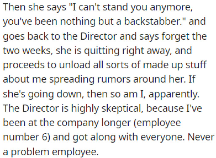 Mary proceeded to make up stories about OP to take them down with her