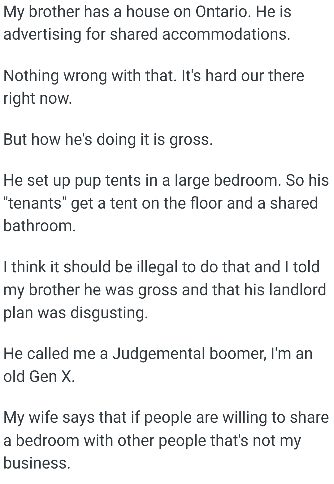 His tenants get a tent on the floor and a shared bathroom