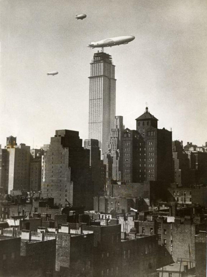 "Empire State Building During Construction With Zeppelins In The Background, 1930"