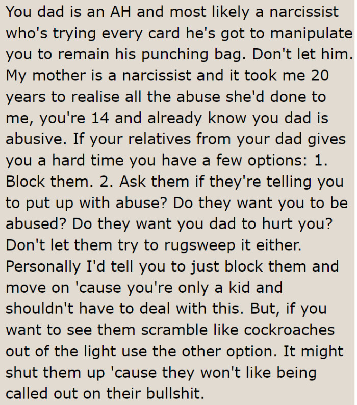Some Redditors want the OP to get rid of her dad from her life.
