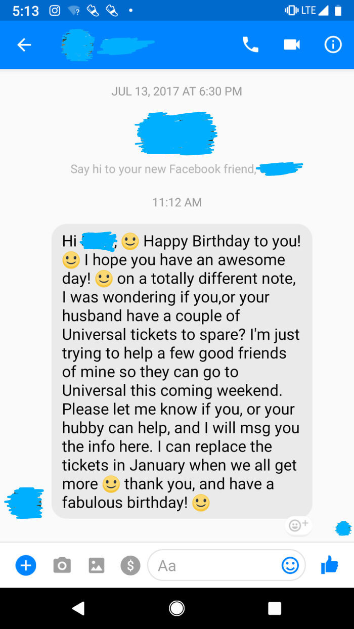 "Former Coworker Asks For Theme Park Tickets In A Birthday Text. Classy"