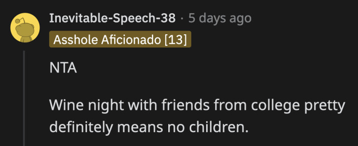 OP got the subreddit's majority support and was voted not the jerk by child-free commenters and parents alike.