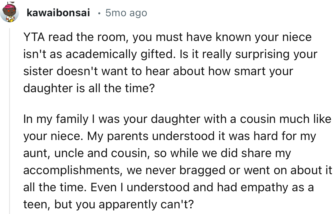 “YTA read the room, you must have known your niece isn't as academically gifted.”