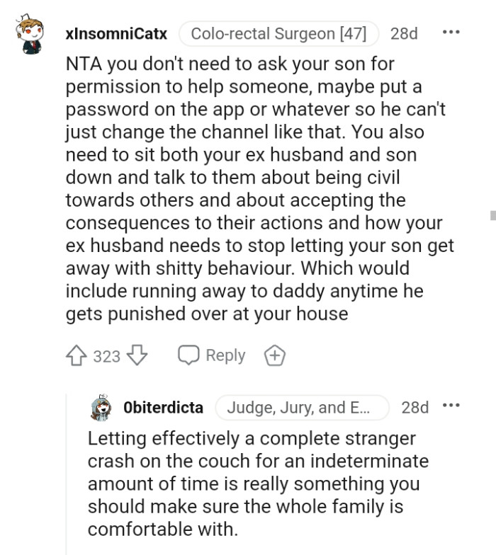 Ex should stop letting their son get away with his bad behavior