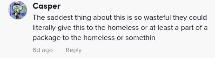 Still, the biggest question is why management allows perfectly good food to go to waste when starving people could make use of it. Someone should perhaps make a law about this…
