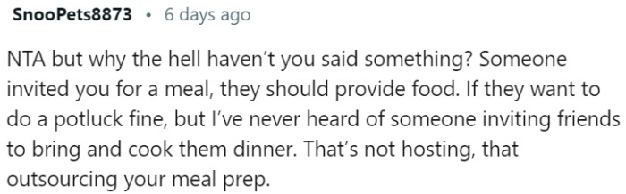 The Host Should Provide Food When Inviting Guests for a Meal