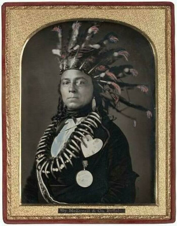 "Hand-Tinted Daguerreotype Having A Note Inside The Case, Identifying The Sitter As "Indian Chief, Upper Canada, 1850-1851"
