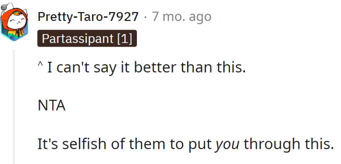 The OP's in-laws are selfish