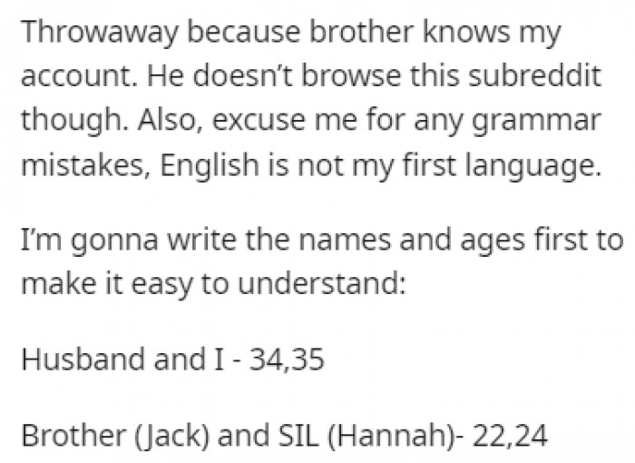 OP Introduces the Main Characters of This Story: Her Brother Jack and His Wife, Hannah