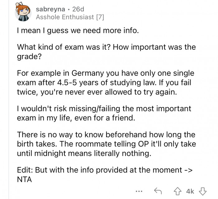 The birth could take much longer than the roommate claimed.