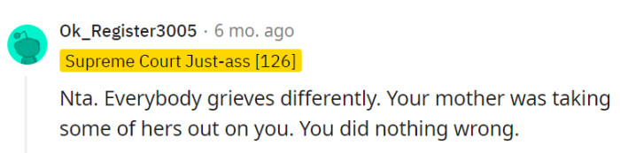 OP's mother seems to be using them as an emotional punching bag amid her grief.