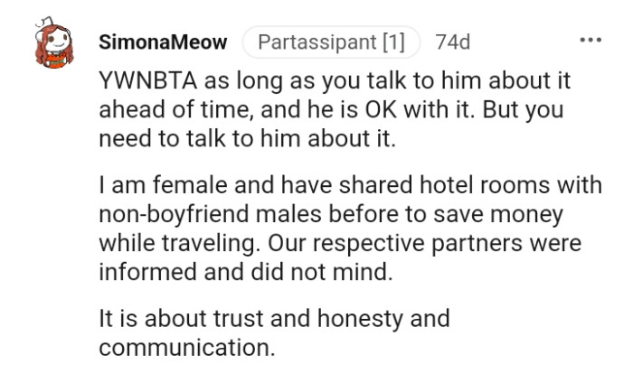 The OP needs to talk to her boyfriend about it first