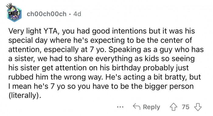 A 7-year-old will understandably wish to be the center of attention on his birthday.