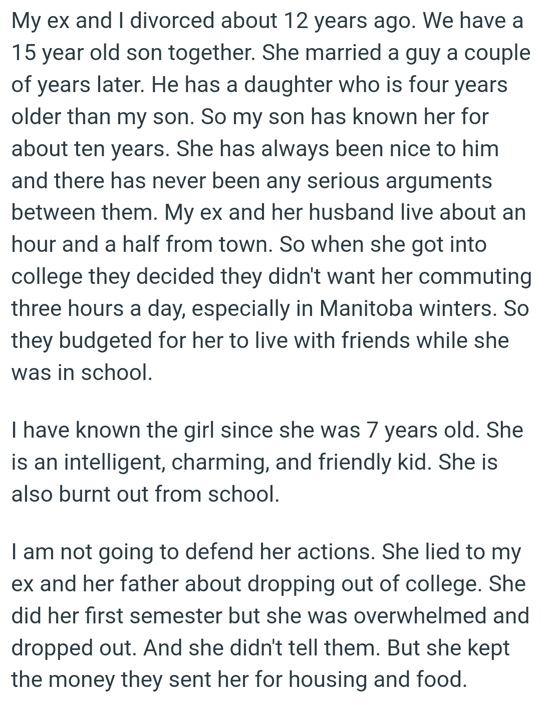 She has always been nice to OP's son and there have never been any serious arguments