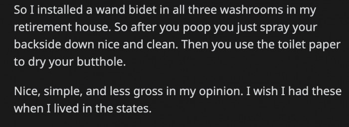 OP went with installing bidets to resolve that trouble