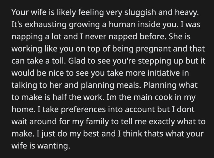 Meal prepping is a great idea to diminish OP's mental load and frustration over coming up with food on the fly