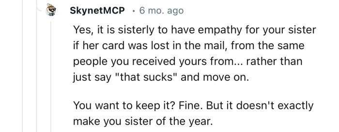 “You Want to Keep It? Fine. But It Doesn't Exactly Make You Sister of the Year.”