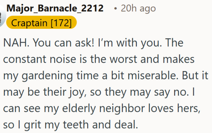 The noise next door is annoying.