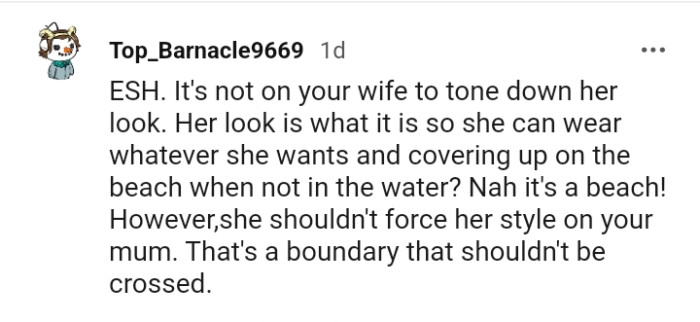 She shouldn't force her style on the OP's mom