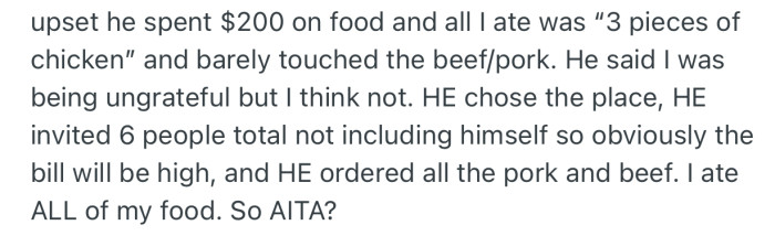 After the dinner, OP’s boyfriend accused her of making him waste money, since she didn’t eat as much as he wanted