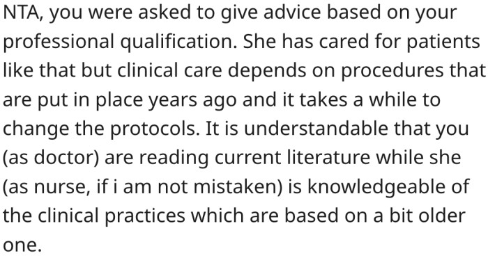 Mother-in-law asked for his advice because of his medical qualification.