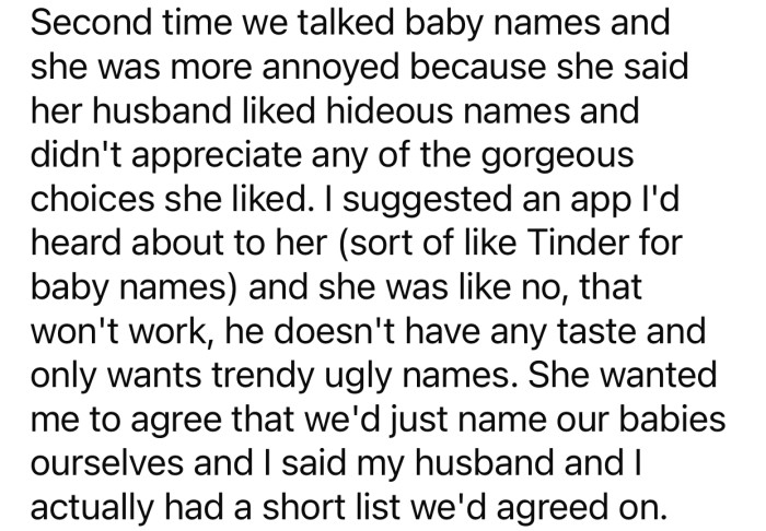 The sister didn't approve of all the names her husband picked.