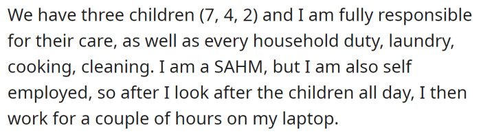 She listed her daily responsibilities and duties: