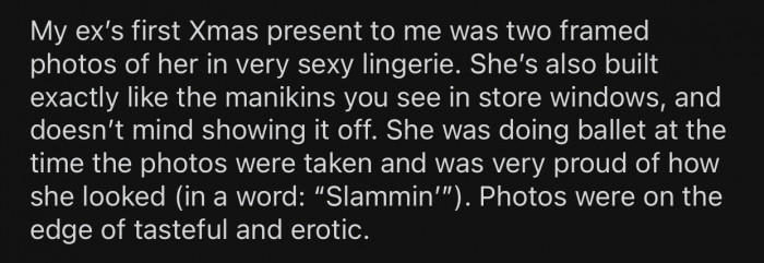 Op received two framed photos of his ex in lingerie on Christmas.