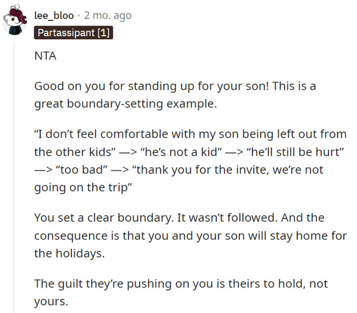 5. OP is giving great boundary-setting examples to her son.