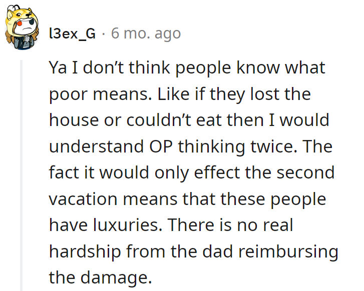 Lost toys versus losing the house—OP needs a reality check. Dad's reimbursement won't send them camping.