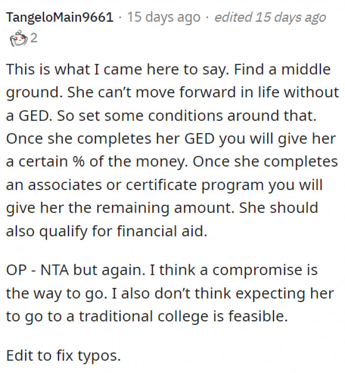 Compromise with the daughter is still the best way to solve the problem.