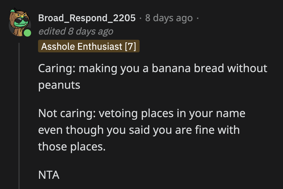 If Laura Genuinely Cared About OP, She Would Listen to Their Explanations About Their Allergy.