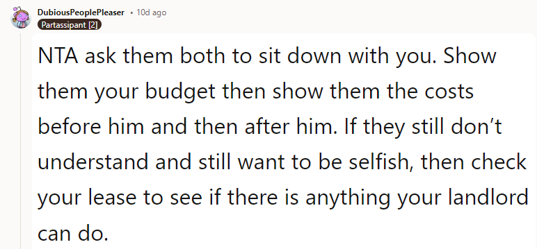 NTA, ask them both to sit down with you