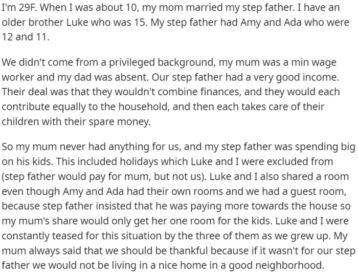 OP grew up poor, and stepfather only made things worse