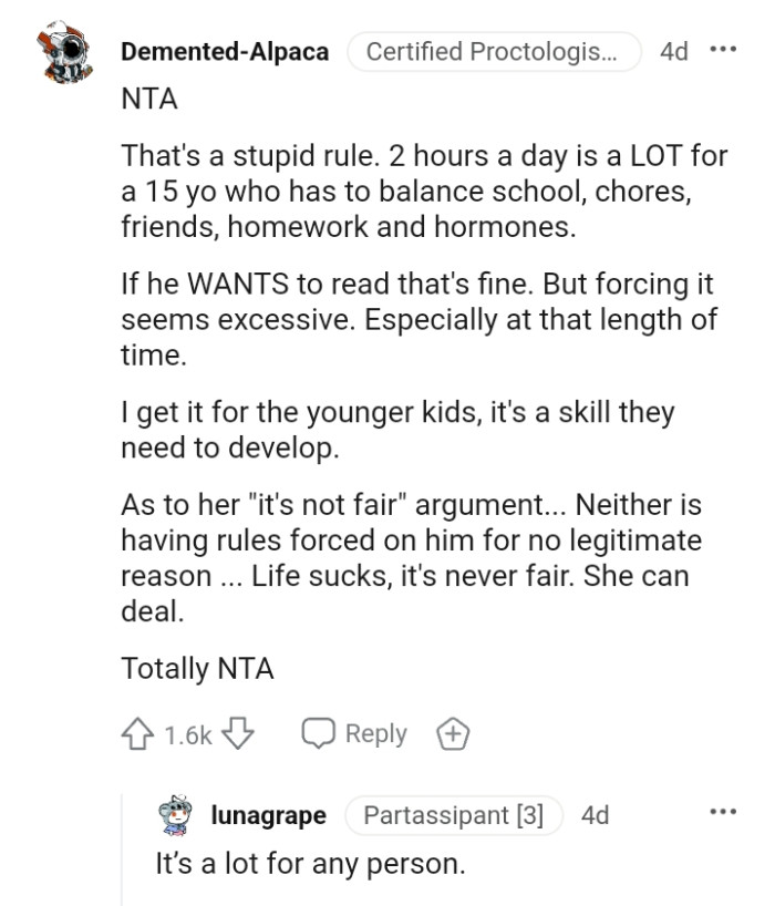 Reading is fine but forcing it is totally unacceptable