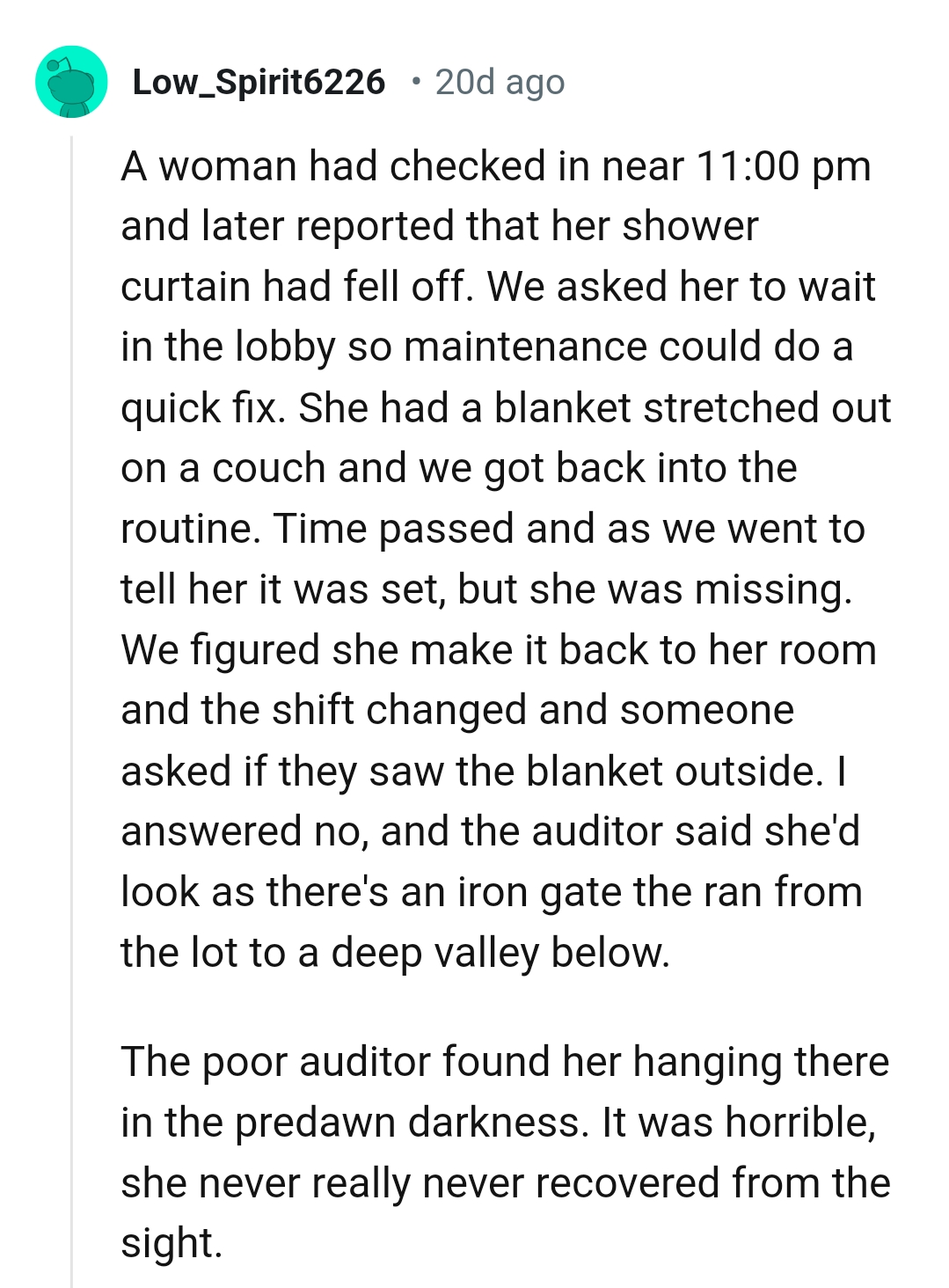 23. Asking her to wait in the lobby