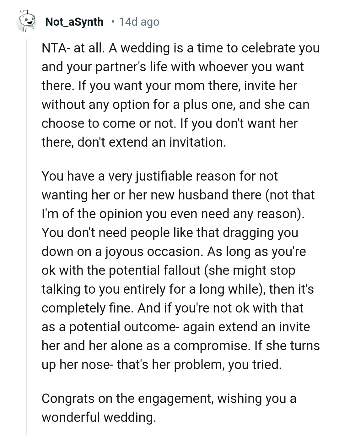 The OP has a very justifiable reason for not inviting his mom