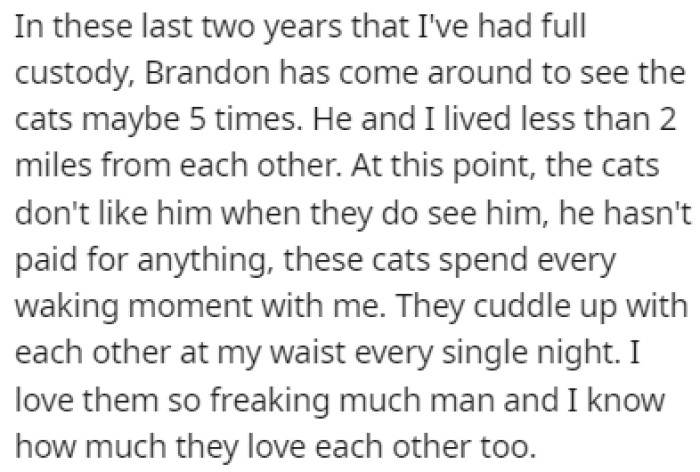 OP has been taking care of these cats on his own for the past two years