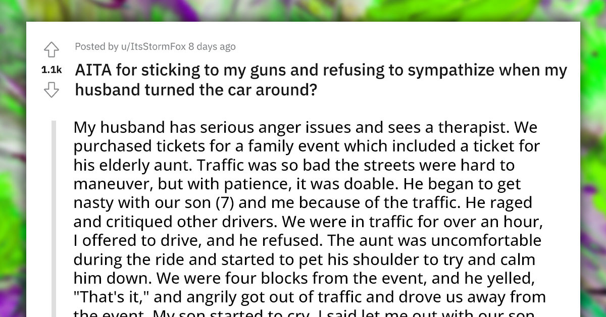 Redditor Asks For Advice After Her Husband Throws A Tantrum In The Car Because Of Traffic