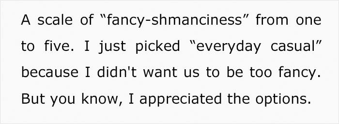 He even included a section for her to indicate how fancy they would dress up for their date.