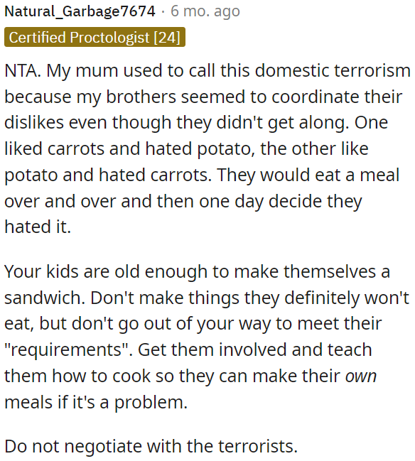 OP could involve children in cooking to make their meals.