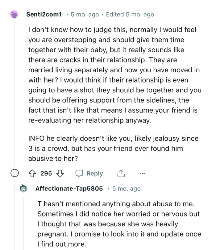 “I don't know how to judge this, but it really sounds like there are cracks in their relationship.”