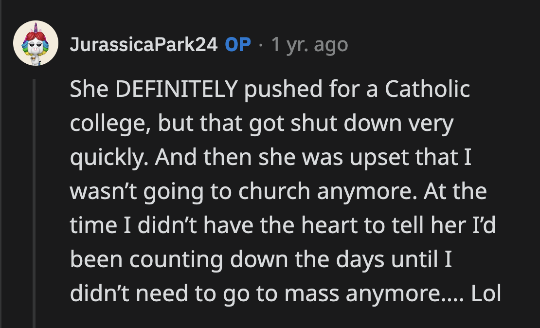 Did she want OP to be a nun?