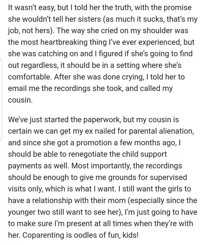 OP had to clear the air with his daughter's and made preparations to sue his ex-wife for what she had done