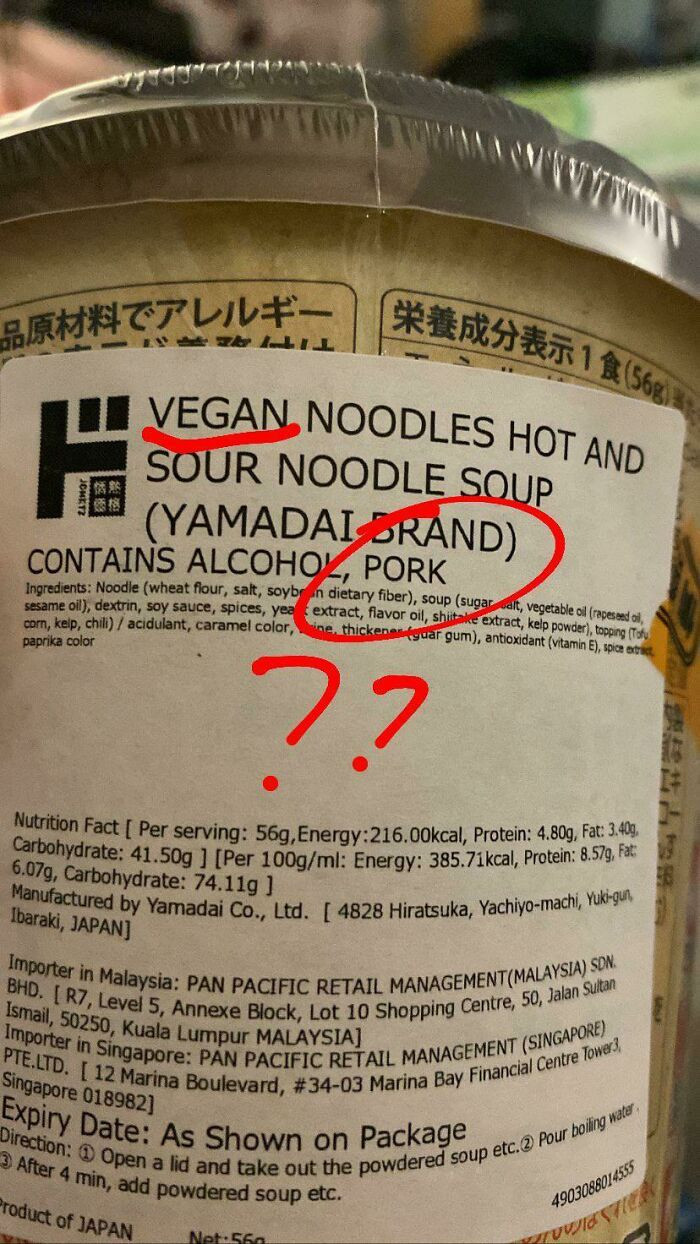 40. Vegan Noodles “Contains Pork”