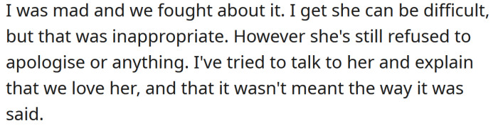 The OP and his wife fought about it.