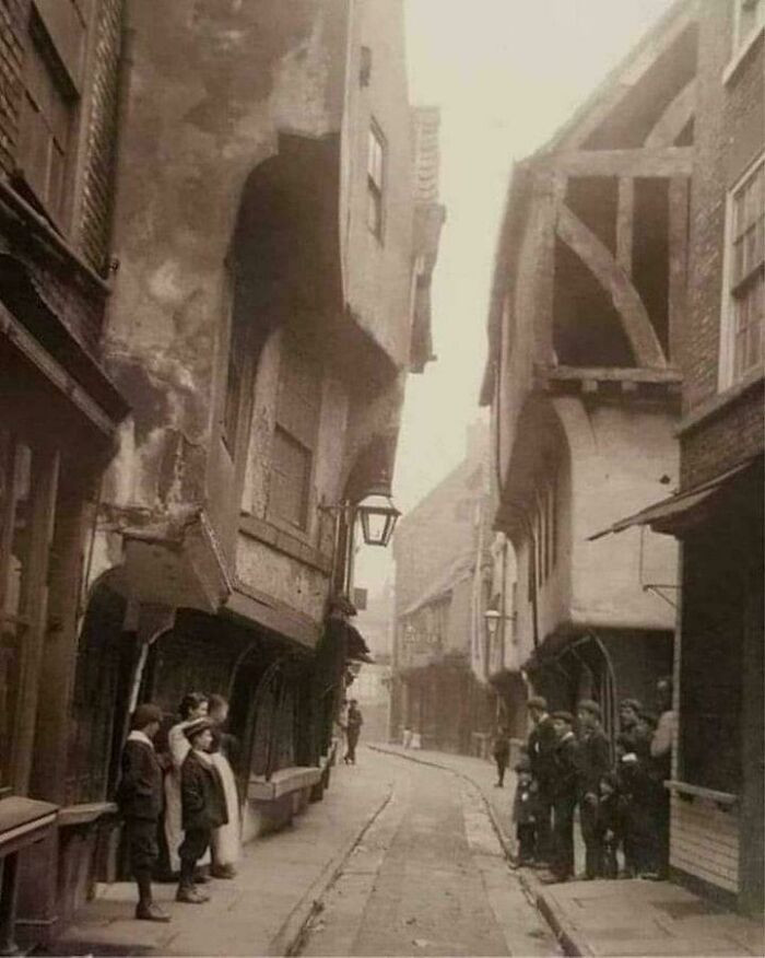 "The Shambles In York, Pictured In 1900, Is Still One Of The Best-Preserved Medieval Shopping Streets In Europe. It's A Narrow Street Of Mostly Timber Buildings That Date Back As Far As The 13th Century"