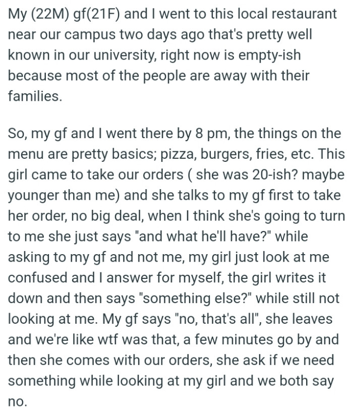 OP's girl just looked at him all confused, and he answered for himself