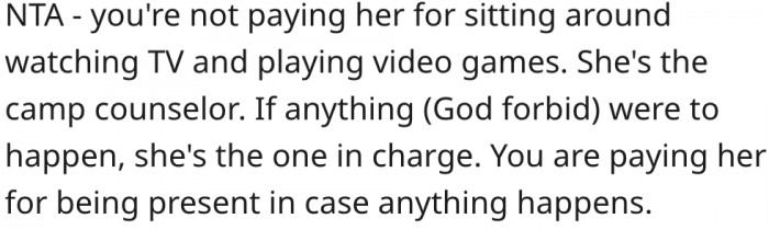 5. Nora can be likened to a camp counselor.