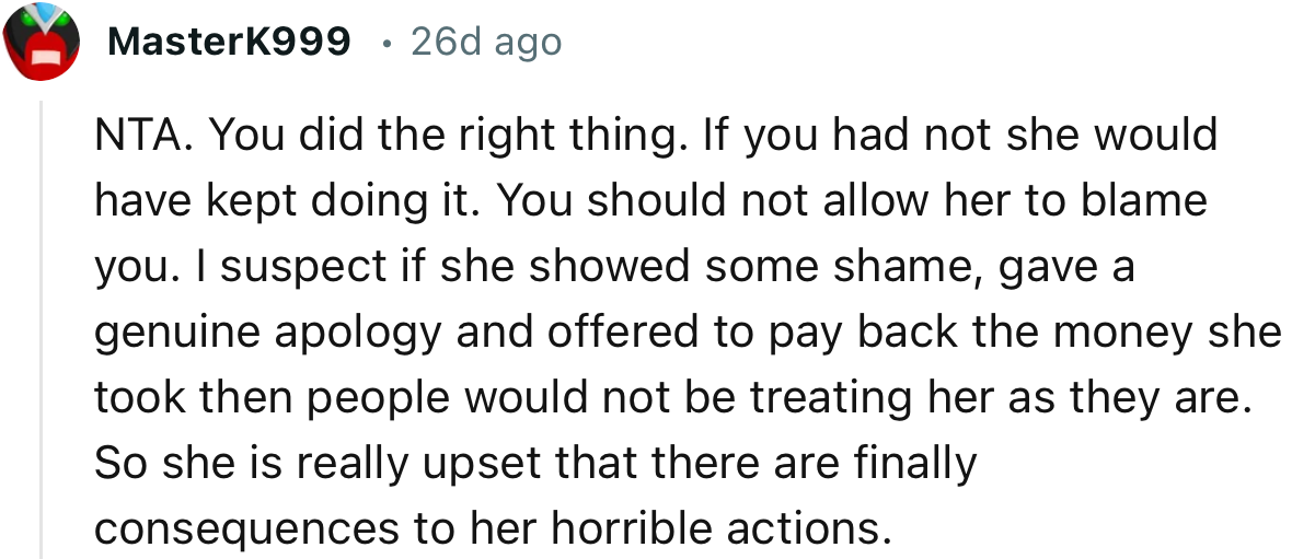 “NTA. You did the right thing. If you had not, she would have kept doing it.”